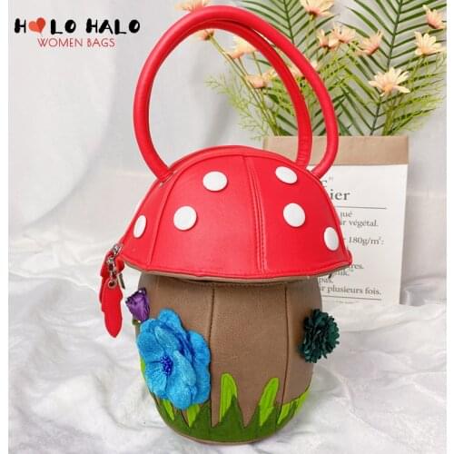 Unique 3D Small Mushroom Design Womens Handbag and Purse for Ladies Shoulder Bag Fashion PU Leather Crossbody Bag Designer Bag