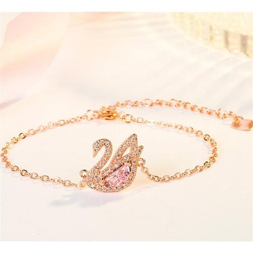Fashion Swan Crystal Zircon Diamonds Gemstones Chain Bracelets for Women Rose Gold White Silver Color Jewelry Accessories Gifts