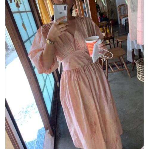 Womens Spring Summer Fashion Designer Vintage Lantern Sleeve Long Print Dress Female Chic Casual Loose Dress TB656