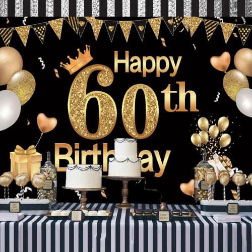 1pcs 21 30 40 50 60 Black Gold Birthday Background Cloth Happy Birthday Tapestry Party Decorations Adult Anniversary Party Decor