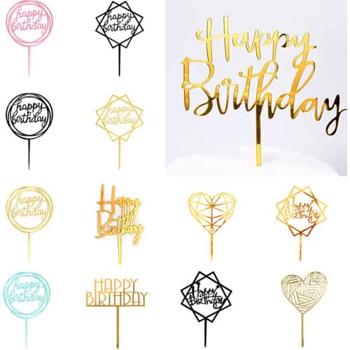 1Pc Acrylic Cake Topper Wedding Love Heart Bear Diamond Happy Birthday Party Cake Topper Gold Silver Baby Shower Cake Decoration
