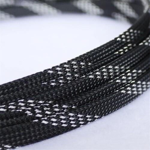 1 Meters Black&Silver 8mm Braid PET Expandable Sleeving High Density Sheathing Plaited Cable Sleeves Fabric Cable Vintage DIY