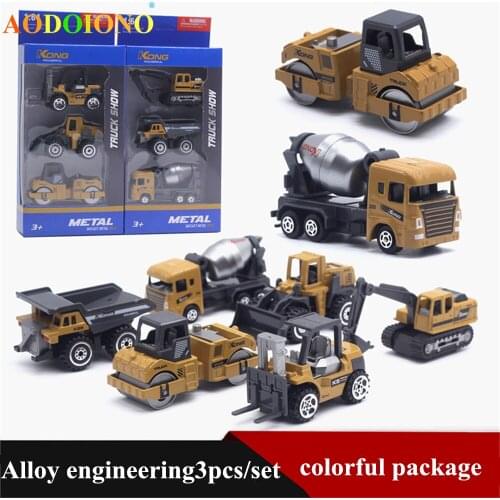 3Pcs Alloy Engineering Car Model 1 :64 Diecast Engineering Toy Vehicle Car Toy High Simulation Dump Truck Forklift Excavator
