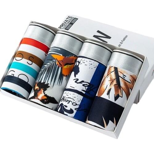 4pcs/lot Sexy Underwear Men Fashion Print Boxer Shorts Homme Male Comfort Middle Waist Underpants Mens Boxer Breathable Panties
