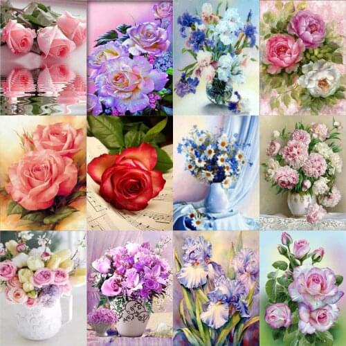 Diamond painting 5D DIY ornament, colorful roses flowers, handmade diamond embroidery, cross stitch