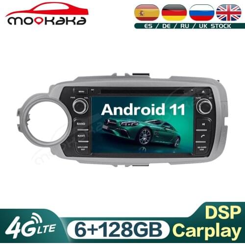 For Toyota Yaris 2012-2015 Android 11 6G+128GB Car Multimedia DVD Player Audio GPS Navigation Audio Stereo Head Unit Carplay DSP