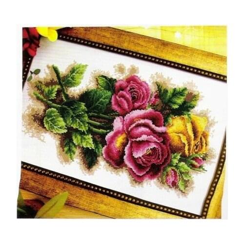 FREE delivery Top Quality Hot Selling Lovely Counted Cross Stitch Kit Dome Three Roses Yellow Red Magenta Rose Flower dome
