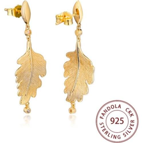 Shine Oak Leaf Earring 925 Sterling Silver Wedding Earrings for Women Original Fashion Jewelry Gift Brincos Bijoux Femme