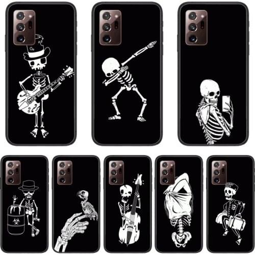 Black skeleton Phone Case cover hull For SamSung note20 10 9 8 4 pro plus prime soft bumper Transparent
