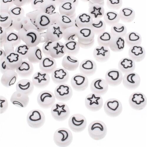CHONGAI 100Pcs Fashion Jewelry Love Heart Flowers moon Acrylic Flat Round Beads For DIY Craft &Jewelry Making 4X7mm