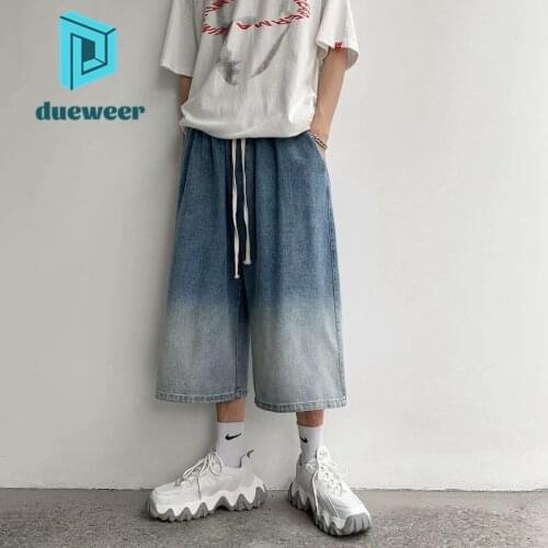 DUEWEER Mens Straight Gradient Jeans Spring Autumn Hip Hop Casual Cropped Trousers Men Baggy Plus Size Wide Leg Denim Pants