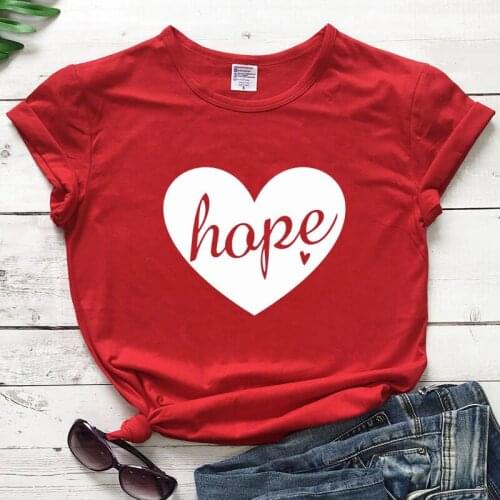 Hope Heart T-shirt Cute Women Christian Inspirational Tshirt Casual Summer Short Sleeve Encouragement Tee Shirt Top Dropshipping