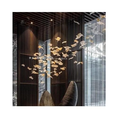 Hotel Engineering Maple Leaf B & B Beauty Salon Duplex Corridor Ladder Sales Office Glass Butterfly Leaf Birds Pendant Lamp