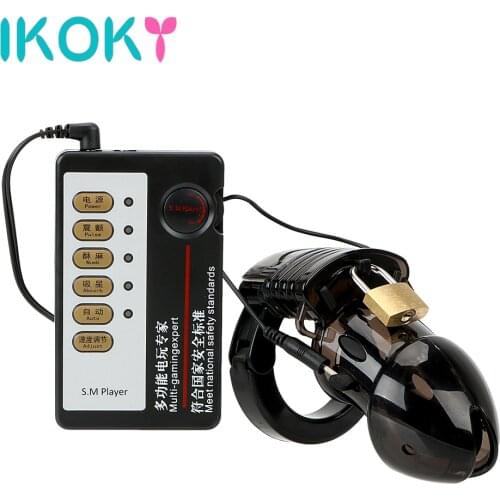 IKOKY Electric Shock Penis Cock Cage with Electric Host Cock Ring Male Chastity Device Medical Themed Toys Sex Toys for Men