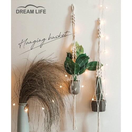 Ins Nordic Woven Cotton Rope Net Plant Hanging Basket Pot Hanger Holder Potted Flower Rack Creative Hanging Decorations