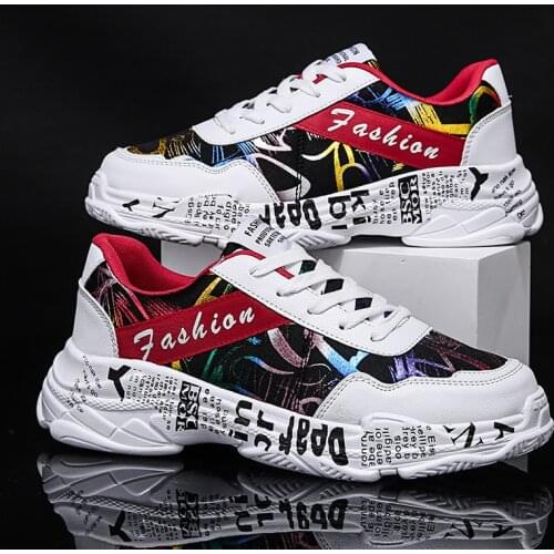Hot sale Fashion Graffiti Casual Sneaker Men Outdoor White Chunky Sports Shoes Men Breathable Platform Canvas Casual Shoes Men