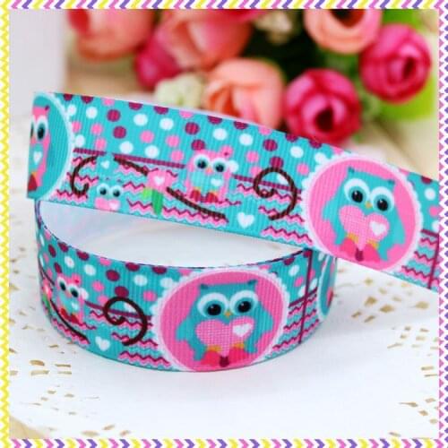 DHK 7/8'' 5yards owl printed grosgrain ribbon headwear hair bow diy party decoration OEM Wholesale 22mm E832