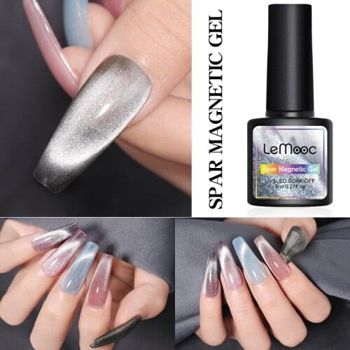 LEMOOC Reflective Diamonds Cats Eye Gel Nail Polish Semi Permanent UV LED 9D Wide Cat Eyes Nails Art Varnish Lacquers 8ml