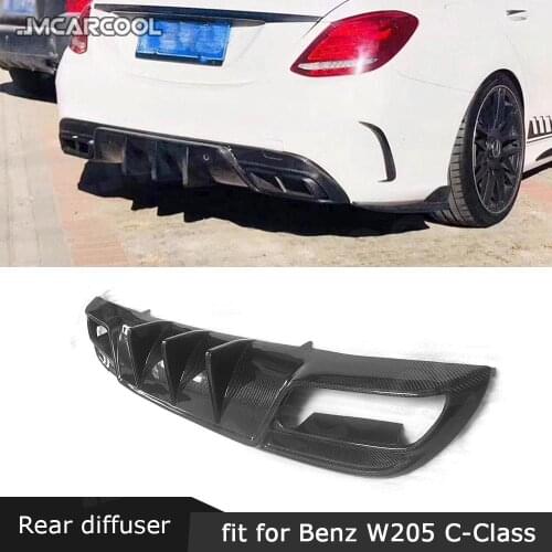 Carbon Fiber Material Rear Bumper Lip Diffuser for Mercedes Benz C class W205 Sedan 4 Door C43 C63 AMG Sport 2015-2019 FRP
