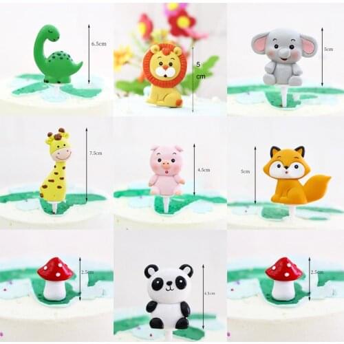 Cartoons Animals Cake Decor Soft Clay Dinosaur Tiger 1st Jungle Safari Cake Topper Theme Birthday Party Decoration Baby Shower