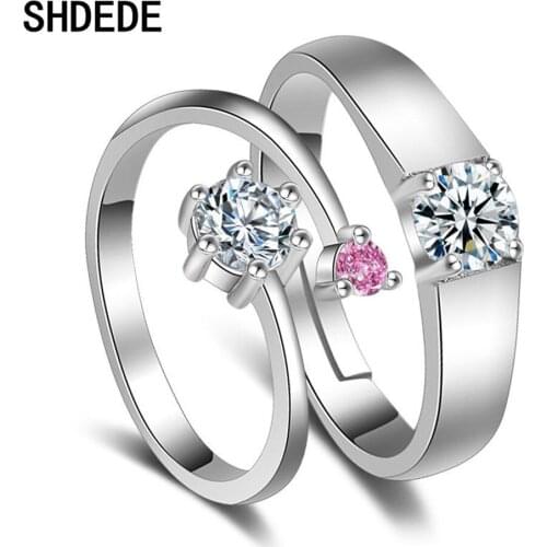 SHDEDE 925 Silver Romantic Finger Rings For Women Men Lover Party Wedding Fashion CZ Stone Wedding Ring Adjustable Size -WH81