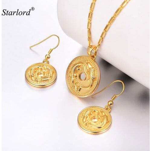 Crocodile Necklace&Dangle Earrings Set Gold Color Australia/Indian/Papua New Guinea PNG Animal Jewelry Set PE3295K