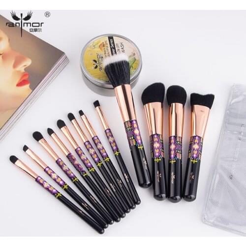 ANMOR 12Pcs Makeup Brushes Set Cleaner Box With Bag Foundation Eyeshadow Blending Eyebrow Make Up Brush Kit For Cosmetics
