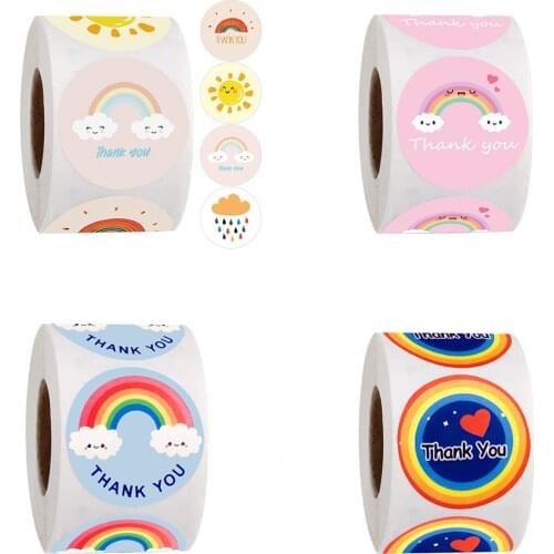 500Pcs/roll Thank You Sticker Cute Sun Rainbow Sticker for Gift wrapping Stationery decor Kid Reward Stickers baby shower Labels
