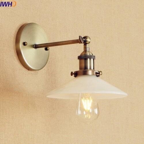 Brass Glass Wall Lights LED Vintage Edison American Home Stair Lighting Living Room Adjustable Arm Industrial Wall Lamp Sconce