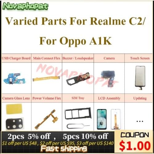 Novaphopat For Realme C2 Oppo A1k USB Dock Charging Charger Port Plug Flex Cable Microphone Board Touch Sensor Digitizer Screen