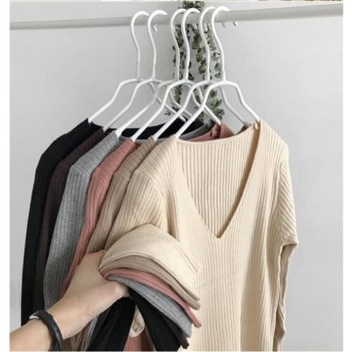 New Korean Autumn V Neck Sweater Knitted Fashion Sweaters Slim Winter Tops For Women Pullover Jumper Pull