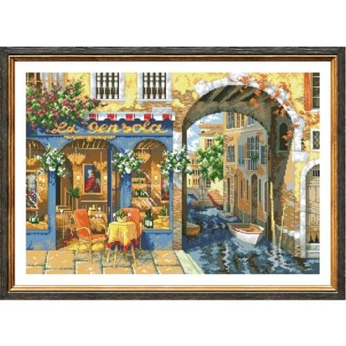 Charming waterway cross stitch kits flower street pattern design 18ct 14ct 11ct unprint canvas embroidery DIY needlework