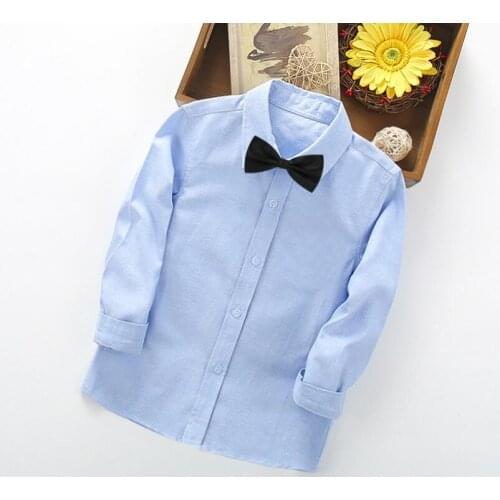 2-10 Years Baby Toddler Clothes School Uniform Boys Bow Shirts Long Sleeve Turn-down Collar Kids Shirt For Boys Childrens Tops