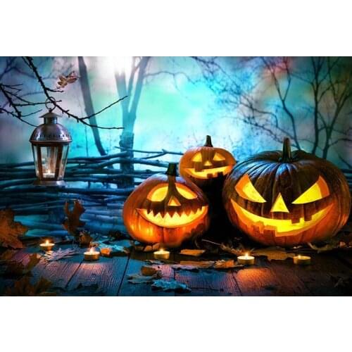 Custom Photography Backdrops Props Halloween day Wooden Floor Moon Pumpkin theme Photo Studio Background HA-242
