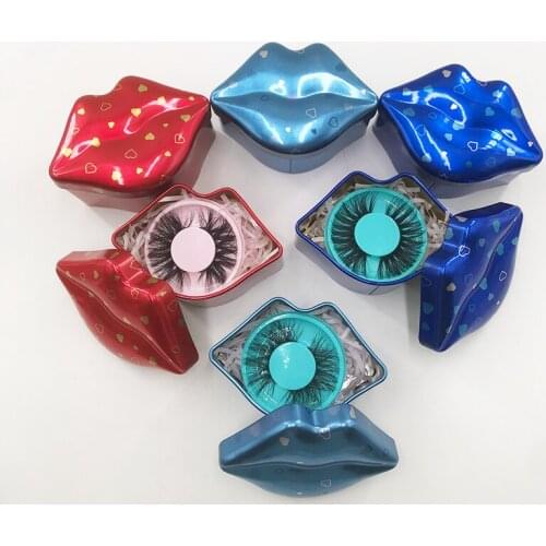 25mm 3D False Eyelashes Packaging Empty Lash Case Blue Red Lips Eyelash Box Lips Shape Lash Box