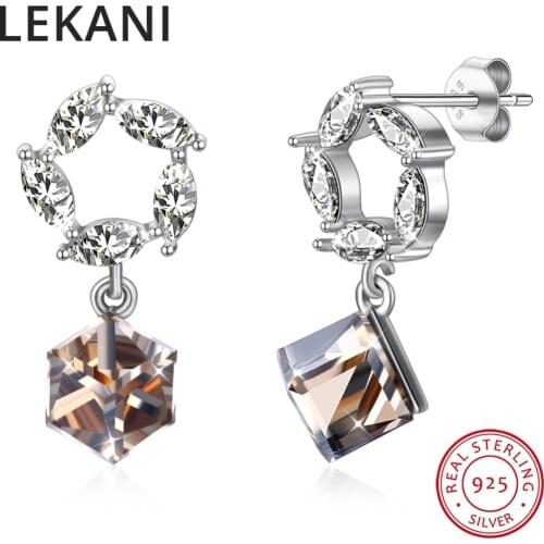LEKANI Crystals From SWAROVSKI Square Drop Earrings S925 Sterling Silver Zircon Piercing For Women Wedding Party Fine Jewelry