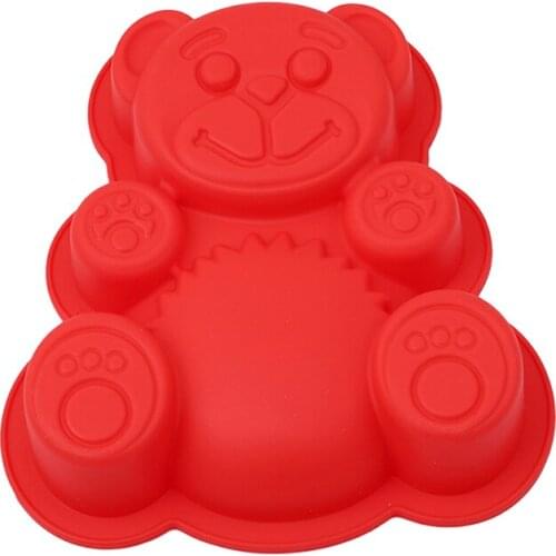 Blue / Red Silicone Bear Shape Mold Decorating Cake Tool DIY Cookie Tray 3D Kitchen Baking Cake Mould