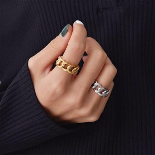 SIPENGJEL Fashion Wide Link Chain Rings Punk Geometric Vintage Twisted Finger Rings For Women 20201 Trend Party Jewelry Gift