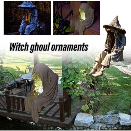 Witch Ghoul Statue Perfect Decoration Halloween Decor Resin Sculpture for Yard Porch Living Room C1