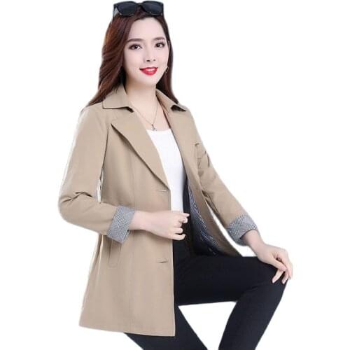 Spring Autumn Trench Coat Woman New Single-breasted Mid-Long Women Trench Coat Overcoat Plus Size 6XL Khaki Windbreaker Lined