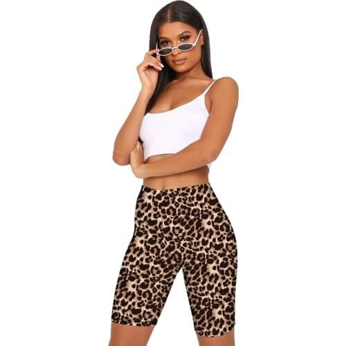 Punk Bike Motor Half Long Basic Shorts Plus Size Leopard Print Summer Shorts Workout Slim Tight Activewear Elastic Waist Shorts