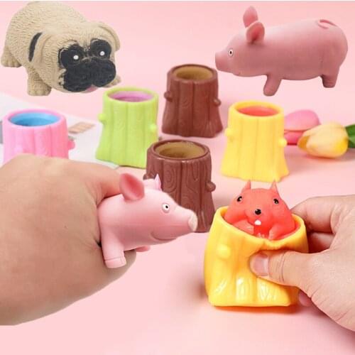 1PC Pink Pig Dog Squirrel Cup Squishy Squeeze Toy Stress Relief Toy Stretch Restore Safe Decompression Gift For Kids Adults Toys