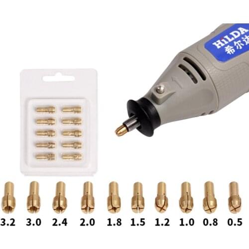 10Pcs 0.5mm-3.2mm Mini Brass Copper Collets Chucks for Twist Drill Motor Shaft Grinde Quick Chuck Set Grinder Copper Chuck 4.3mm