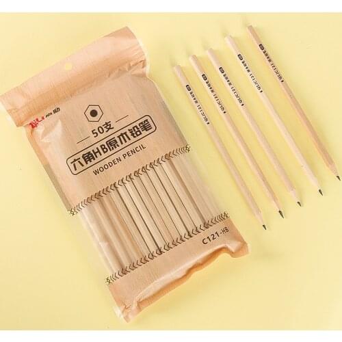 50 Pcs Hexagonal Wooden Pencil Set HB 2B Log Rod Black Pencil Graphite Cartoon Children Writing Pen Student School Stationery