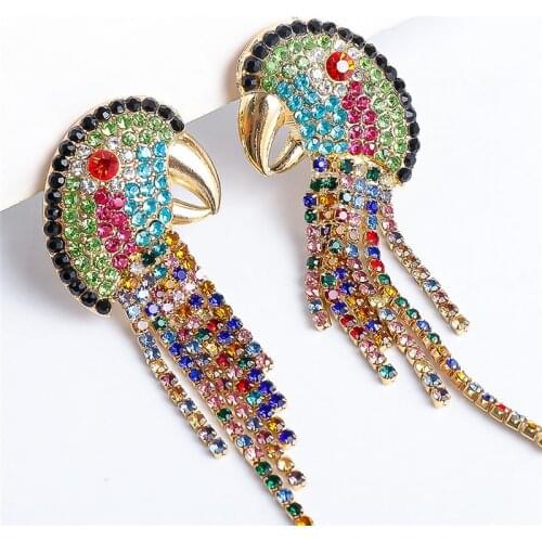 Bohemia Colorful Crystal Birds Fringed Drop Dangle Earrings Wedding Jewelry Wholesale Women Animal Earrings Accessories 2021