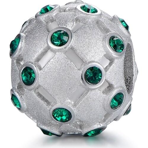 Sterling Silver Charm Beads Pave Green Crystal Fit Bracelet Pendant Bangle Diy Jewelry