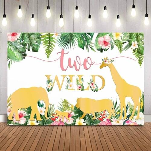 Girls 2nd Birthday Backdrop Two Wild Safari Jungle Background for Green Leaves Second Birtdhay Photo Background Photocall Props