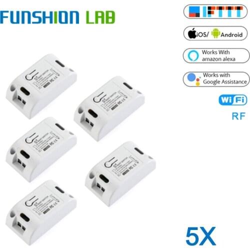 FUNSHION 5PCS RF Wifi 433MHz 10A/2200W Wireless Remote Switch ON/Off Delay Smart Home Light APP Controller For Google Home Alexa