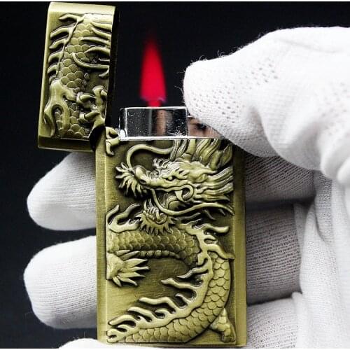 Crisp Sound Torch Lighter Butane Jet Gas Lighter Metal Chinese Dragon 1300 C Windproof Cigar Lighter Outdoor Gadgets For Man