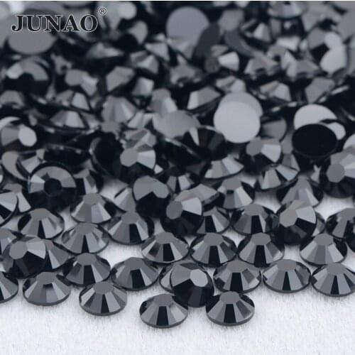 JUNAO 4 5 6mm Resin Black Rhinestones Flat Back Nail Art Decoration Non Hotfix Strass Crystal Applique For Nails Wedding